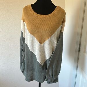 Colorblock Sweater in Mustard, Cream, and Sage